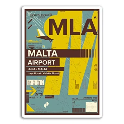 Image of 2 x 10cm MLA Malta Airport Vinyl Stickers Travel Sticker Laptop Luggage #17421 (10cm Tall)