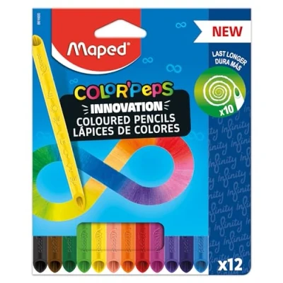 Image of Maped COLOR&#039;PEPS INFINITY COLOURED PENCILS 12 COLOURS 100% LEAD NO SHARPENING NECESSARY USEABLE, ZERO WASTE