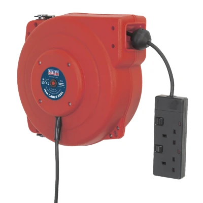 Image of Sealey Cable Reel System Retractable 15m 2 x 230V Socket