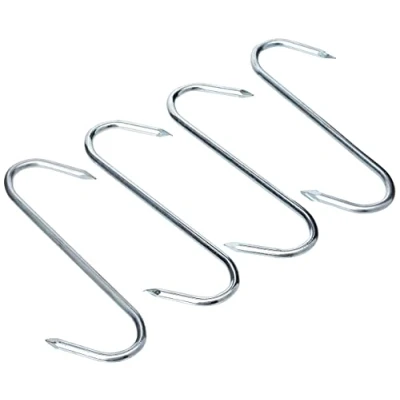 Image of Merriway BH01915 (5 Pcs) BZP Steel Butchers Pointed Kitchen S Hooks, 150mm (6 inch) Pack of 5 Pieces