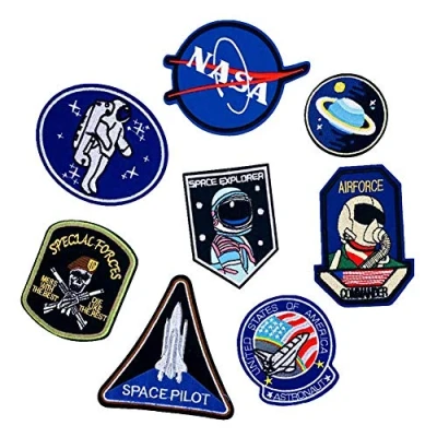 Image of Iron On Patches Space Astronaut and Flag Embroidered Motif Applique Assorted Size Decoration Sew DIY for Jeans Jackets, Clothing, Custom Badges 1 Set