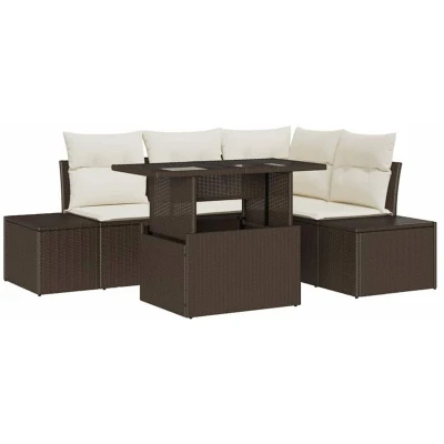 Image of vidaXL 5 Piece Garden Sofa Set with Cushions Brown Poly Rattan