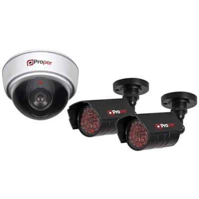Image of Maplin Proper Dummy CCTV Camera Outdoor Kit, Fake Security Cameras 3 Pack