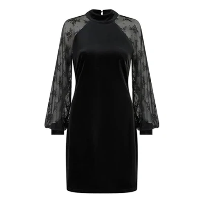 Image of Yumi Black Velvet Fitted Dress with Lace Sleeves 8