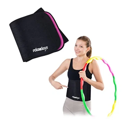 Image of Relaxdays Abdominal Belt Hula Hoop, Rubber, Black/Pink, 110cm