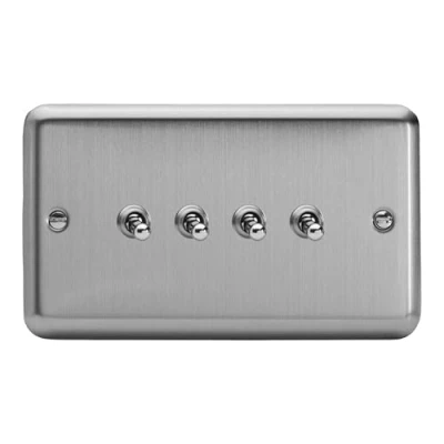 Image of Varilight 4 Gang 10A 1 or 2 Way Toggle Light Switch (Twin Plate) Matt Chrome XST9