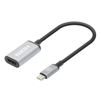 Image of Manhatten 4K@60Hz USB C to HDMI Adapter 3.2 Type Male Female Active Converter Aluminum 15cm Black