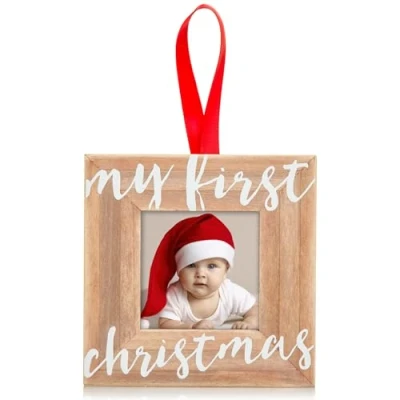 Image of Pearhead Baby’s First Christmas Wooden Picture Frame Ornament, Newborn Milestone Keepsake Photo, For New and Expecting Parents, Rustic My Ornament