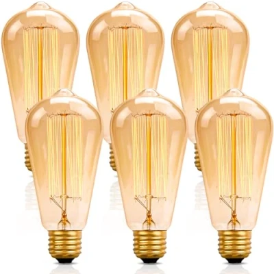 Image of Ledivion Vintage Edison Light Bulb, E27 Screw Bulb Dimmable, 60W Squirrel Cage Filament Warm Whtie 2700K, 6 Packs