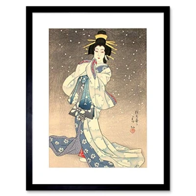 Image of Wee Blue Coo Painting Geisha Kabuki Natori Shunsen Theatre Japan Framed Wall Art Print