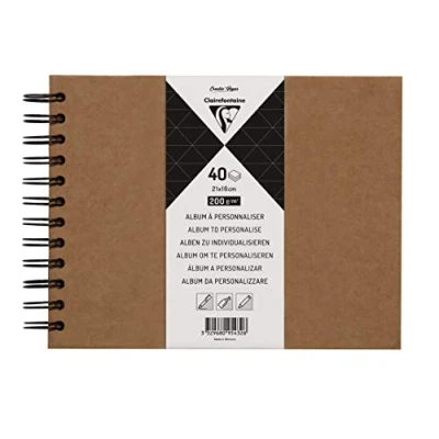 Image of Clairefontaine Ref 95432C Kraft Landscape Album to Decorate (40 Sheets of Paper) 21 x 16cm Sized, 200gsm Paper, Wirebound Spine Plain Cover