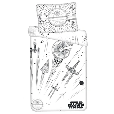 Image of Jerry Fabrics Star Wars Death Spaceships Glow in the Dark Black and White Duvet 140 x 200 cm Pillow Case 70 90 with Zipper for Kids Adults