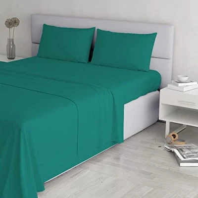 Image of Italian Bed Linen Elegant Set (Flat 250x300, Fitted Sheet 170x200cm+2 Pillowcases 52x82cm), Water Green, DOUBLE