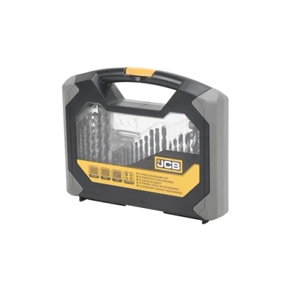 Image of JCB Combination Drill and Bit Set 55 Piece Accessory Selection of HSS Masonry Wood Screwdriver Bits &amp; Nut Sockets Presented in a Durable Folding Carry Case