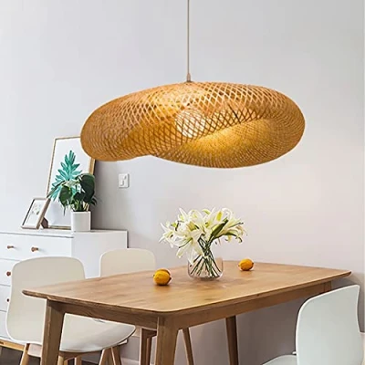 Image of Retro Rattan Chandelier Handmade Bamboo Weaving Lamp Round Bird&#039;s Nest Pendant Light Pastoral Country Lighting Lamps Height Adjustable Restaurant Farmhouse Art Lights,bamboo woven lights 50cm