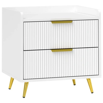 Image of HOMCOM Bedside Table, Cabinet with 2 Drawers, Side End Table Metal Legs for Bedroom Living Room, White