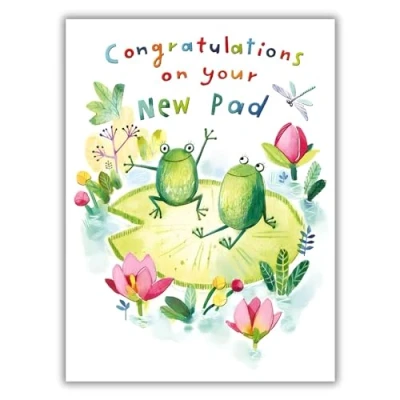 Image of New Home Card Congratulations on your Pad Frog and Lilypad Contemporary Design Special Finishes Made in the UK Eco Friendly