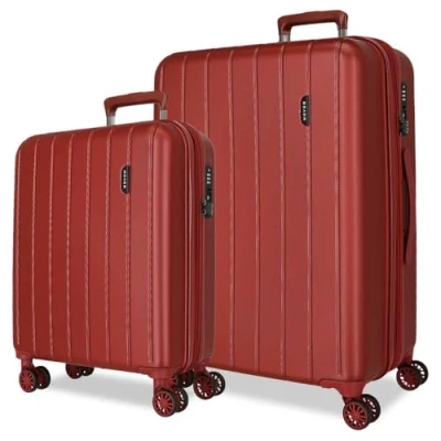 Image of Movom Wood Red Luggage Set 55/70 cm Rigid ABS TSA Lock 119 Litre 4 Double Wheels Hand