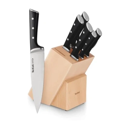 Image of Tefal Ice Force 7 Piece Knife Block Set, Superior Long Lasting Sharpness, German Stainless Steel Blades, K232S714