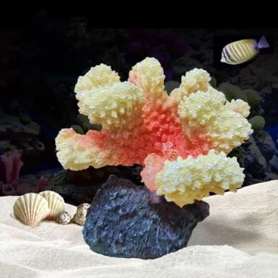 Image of GeRRiT Artificial Aquarium Coral Ornament Plastic Fish Tank Plants Decoration for Landscape，Aquarium Cave, Resin (Yellow Orange Coral)