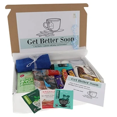 Image of Large GET WELL SOON Pamper Treat Gift Box Letterbox Men&#039;s Giftbox with Tea