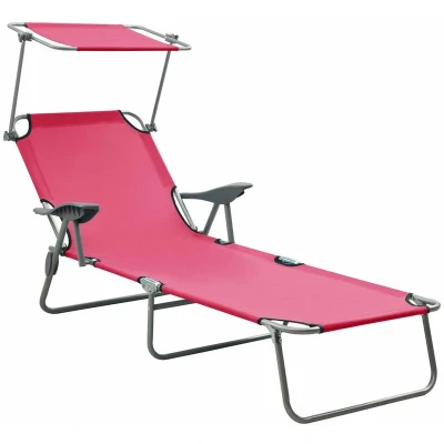 Image of vidaXL Sun Lounger with Canopy Steel Pink