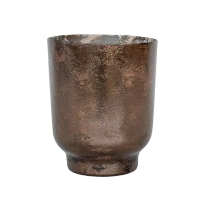 Image of Ivyline Metallic Candle Holder in Bronze Modern Glass Candlestick Elegant Table Centrepiece Decoration H9.5 x W9 cm