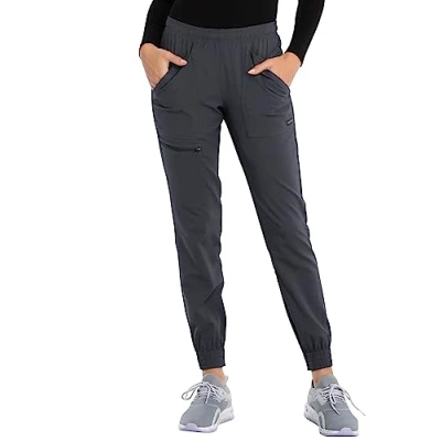 Image of CHEROKEE Women&#039;s Mid Rise Tapered Leg Jogger Scrubs Pant, Pewter, 5XL Plus