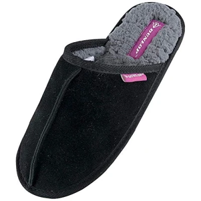 Image of Dunlop Ladies Winter Warm Cute Plush Comfy Mules Suede Slippers (6 UK, 8034 Black)