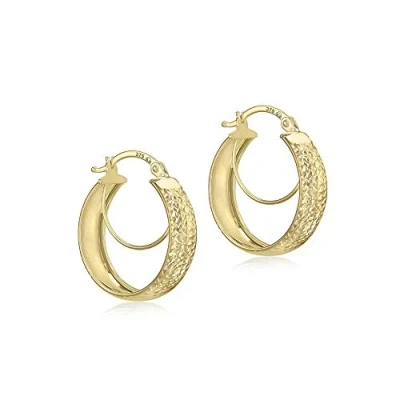 Image of Carissima Gold Women&#039;s 9 ct Yellow Diamond Cut 19 mm Double Hoop Creole Earrings
