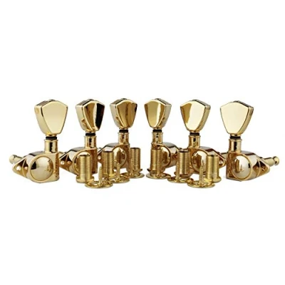 Image of Guyker Guitar Machine Heads (3L + 3R Handed) 1:21 Sealed Tuners Tuning Key Pegs with Trapezium Handle Replacement for Electric, Folk or Acoustic Guitars Gold, GK 104G