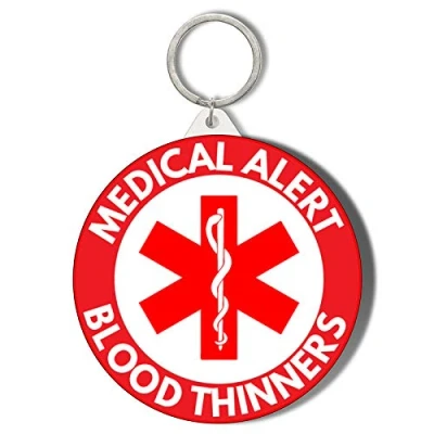 Image of Gift Insanity MEDICAL ALERT BLOOD THINNERS RED WHITE BACKGROUND LARGE 58mm ROUND KEYRING