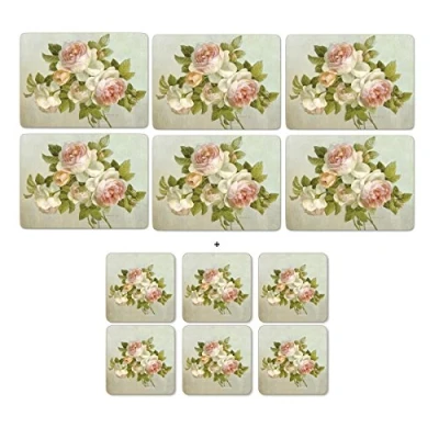 Image of Pimpernel Antique Roses, 6 Placemats + Coasters