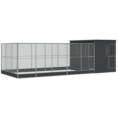 Image of vidaXL Walk In Aviary Bird Cage/Chicken Run Coop Galvanised Steel, Silver, 704x303x216 cm, Lockable Door, for Birds, Small Animals, Rabbits, Ducks, Chickens, Geese