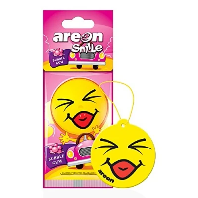 Image of AREON Smile Dry Car Air Freshener Bubble Gum Sweet Bubblegum Yellow Fun Multi Pack of 3