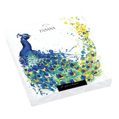 Image of Fasana 20 Pack 3 Ply Disposable Napkin, Peacock with Colourful Feathers, 33 x cm, Paper, Made in Germany