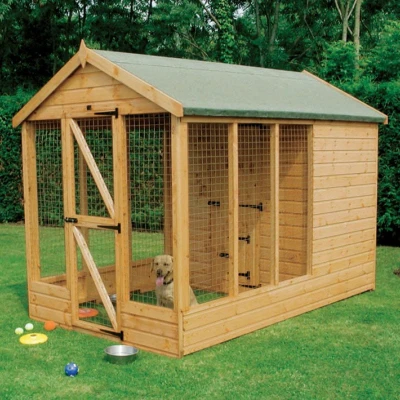 Image of 10&#039; x 6&#039; Traditional Apex Wooden Dog Kennel Run Pet House (3.05x1.83m)