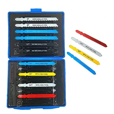 Image of 14pc T Fit Jigsaw Blade Set Fitting Metal Plastic Wood Blades PVC, Plastic, Aluminum, Sheet 6T, 8T, 10T, 14T, 18T, 24T, 32T (T FIT)