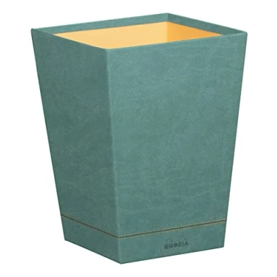 Image of RHODIA 194626C Water Waste Paper Bin 24x24x32 cm Orange Saddle Stitching Faux Leather Exterior Home Office Collection Rhodiarama Organization &amp; Designer Storage