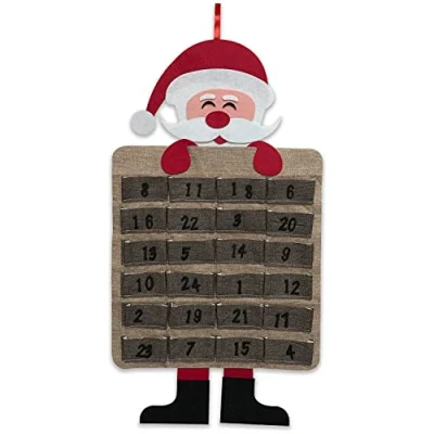 Image of Rocking Party Large Felt Christmas Advent Calendar With Pockets Hanging Decoration (Choose Design) (Hessian Santa)