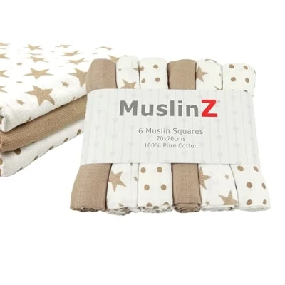 Image of MuslinZ 6pk Baby Muslin Squares Burp Cloths Dribble Cloth Breastfeeding Cover 70x70cm 100% Pure Cotton Absorbent &amp; Breathable (Taupe)