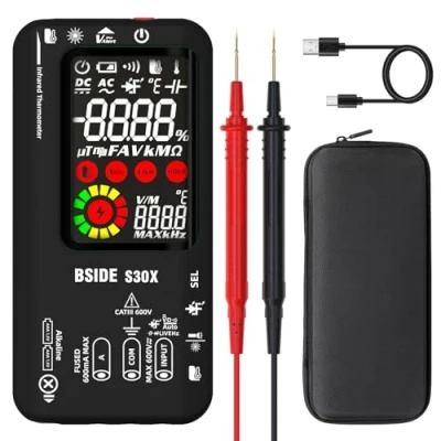 Image of BSIDE Smart Digital Multimeter with IR Thermometer 12:1 High Voltage Diode Tester 9999 Counts Dual Powered Electrical Multifunction Capacitance Meter for HVAC LED Automotive Electronic