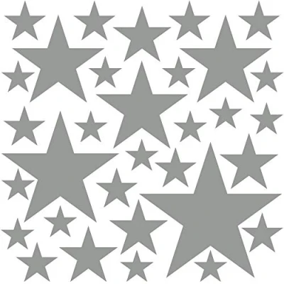 Image of PREMYO Set of 32 Star Wall Stickers Kids Nursery Decor Easy to Apply Decals for Bedrooms Girls Boys Grey