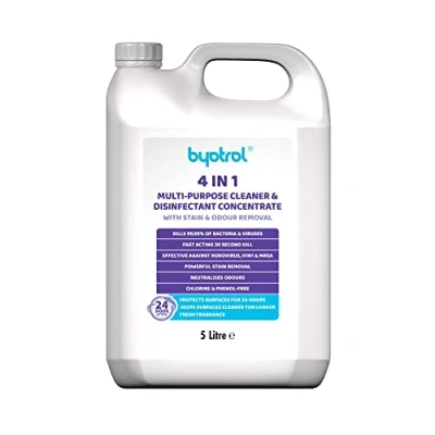 Image of Byotrol 4 in 1 Multi Purpose Cleaner &amp; Disinfectant Concentrate with Stain and Odour Removal 24 hour protection Works Seconds, Protects for Hours 5L Bottle
