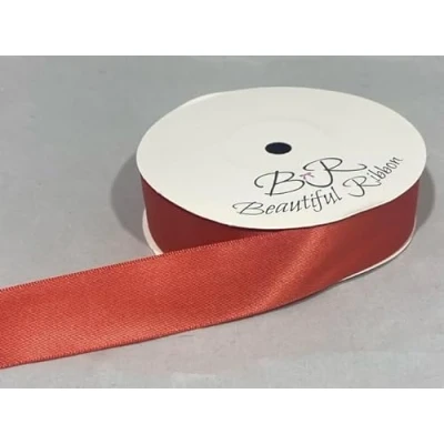Image of 1 roll of 25mm Satin Ribbon 25 metres Dusky Burnt Orange Double Sided mm 2.5cm