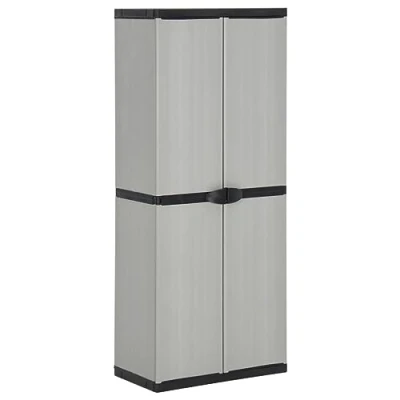 Image of vidaXL Garden Storage Cabinet Grey&amp;Black Compact Outdoor Organiser with 3 Shelves, PVC &amp; PP Material