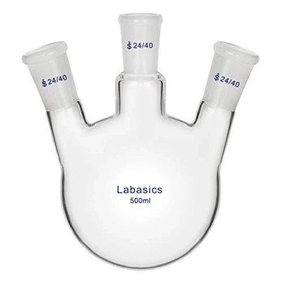 Image of Labasics Glass 500ml 3 Neck Round Bottom Flask RBF, with 24/40 Center and Side Standard Taper Outer Joint,