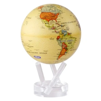 Image of MOVA Globe Political Map Yellow 4.5&quot; with Base, Solar Powered Rotating No Need of Battery or Chord, Unique Gift and Decoration