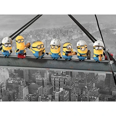 Image of Pyramid International Despicable Me Minions Lunch On A Skyscraper 60x80cm Canvas Print, Multi Colour