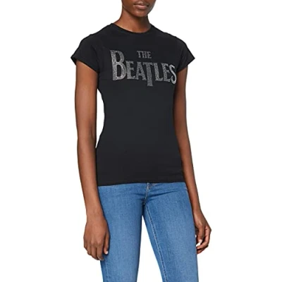 Image of Paradiso Clothing THE Beatles DROP T Diamante LOGO Skinny Print Tshirt, Women&#039;s, Size: Large, Black